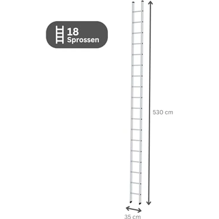 PROREGAL Sprossen-Anlegeleiter 350mm breit ohne Traverse | 18 Sprossen | Trittleiter, Bockleiter, Sprossen-Doppelleiter, schwarz – Bild 2