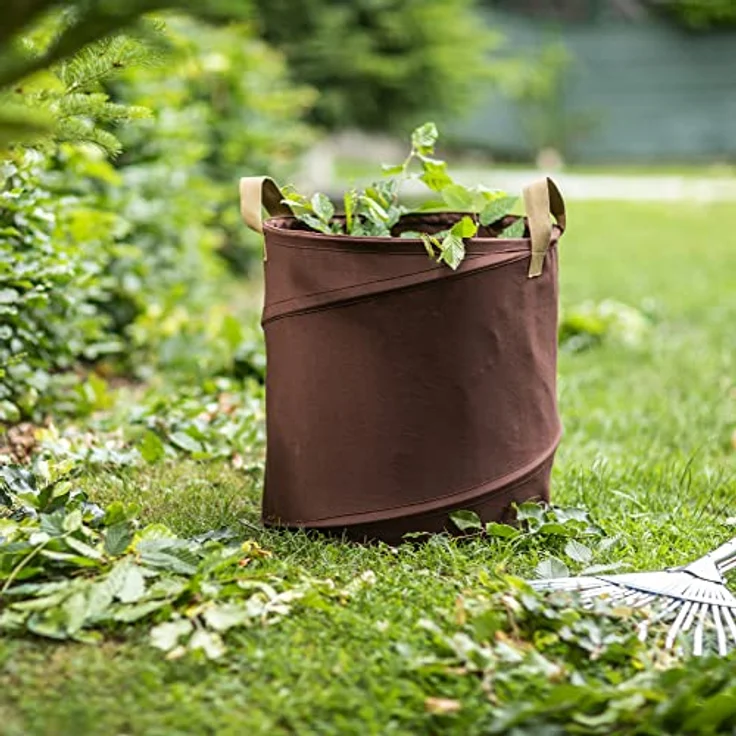 Windhager Gartenabfallsack Pop-Up CANVAS, Gartensack, Laubsack selbstaufstellend, Grünschnitt-Sack, Laubkorb, Springsack, 120L, Ø50 x 60cm, 07577 – Bild 2