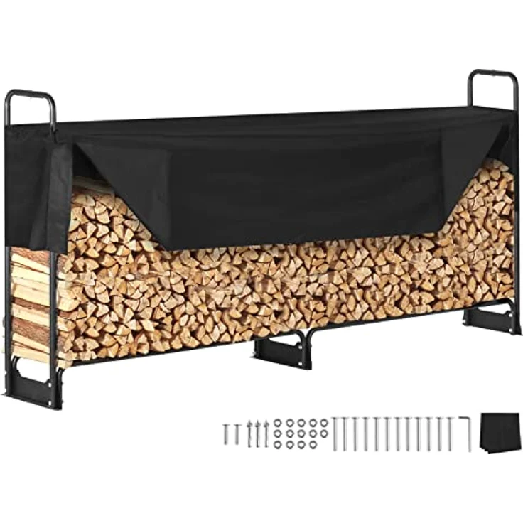 VEVOR Kaminholzregal Metall 259x36x117cm, Brennholzregal mit 300kg Tragfähigkeit, pulverbeschichtet und wasserdichter Abdeckung für Garten und Terrasse – Bild 1