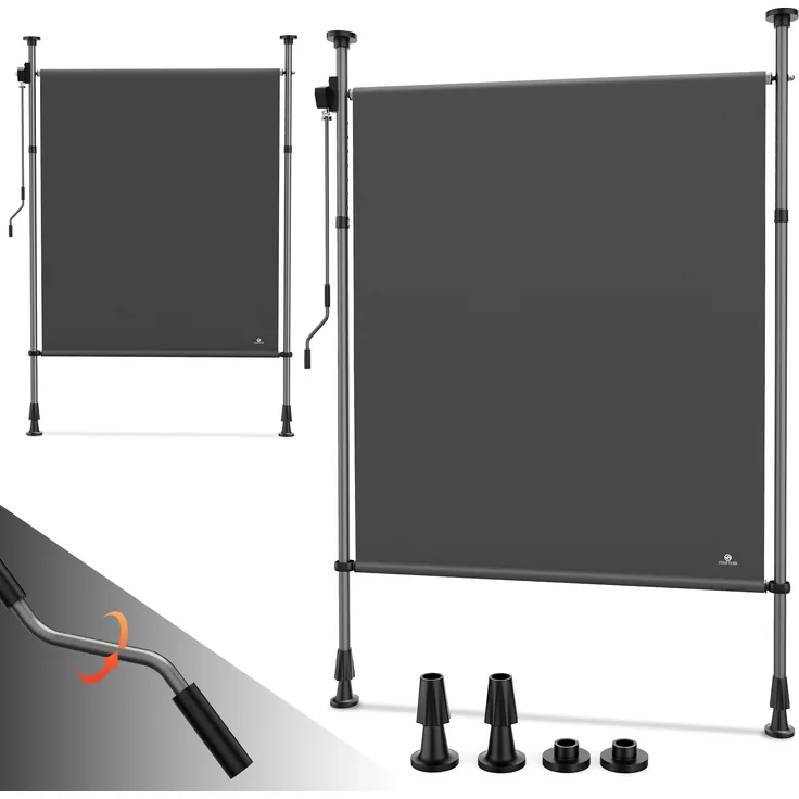 Strattore Ausziehbare Klemmmarkise / Senkrechtmarkise höhenverstellbar 150 x 310 cm - Anthrazit, UV- und witterungsbeständig