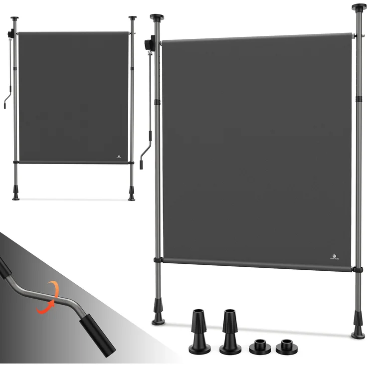 Strattore Ausziehbare Klemmmarkise / Senkrechtmarkise höhenverstellbar 150 x 310 cm - Anthrazit, UV- und witterungsbeständig