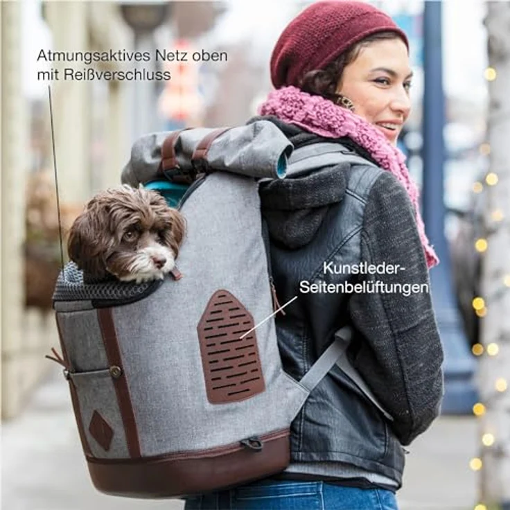 Kurgo Rucksack, Mit speziellem Hundefach, Atmungsaktives Netz und Wasserfester Boden, Für Haustiere bis 11 kg, Grau – Bild 5