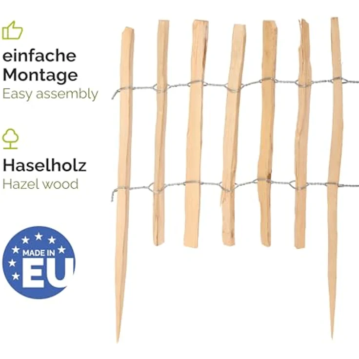 Garronda Gartenzaun GD-0156, Haselnuss Holz Staketenzaun 35 cm x 500 cm, robust für Beeteinfassung – Bild 4