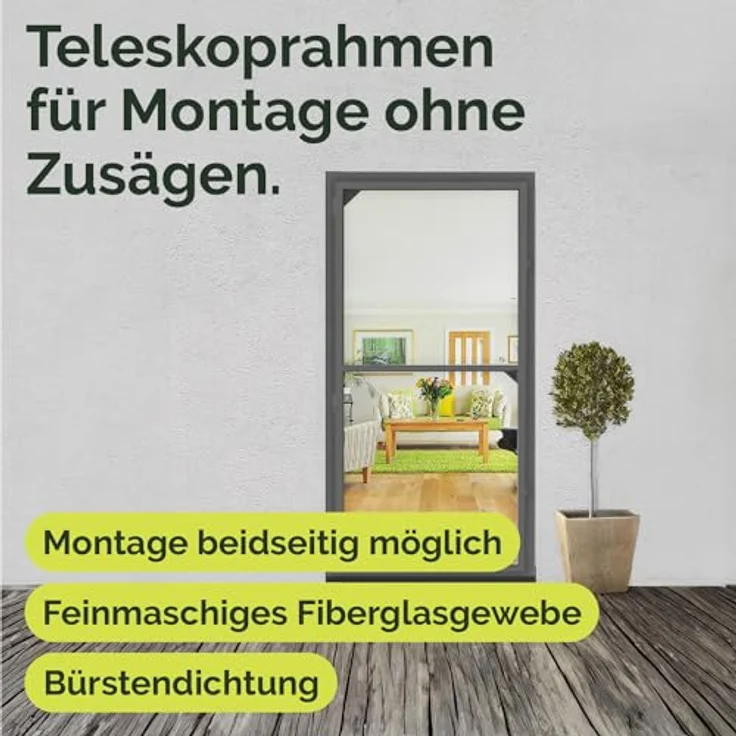 Nematek Insektenschutz Tür Teleskoprahmen - schmale Fliegengitter Tür mit Rahmen für Balkon & Terrasse - 100 x 210 cm anthrazit - Montage ohne Zusägen – Bild 3