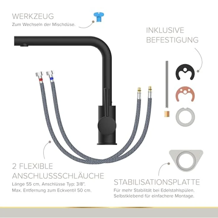 Lenz Küchenarmatur OLINA, Schwarz, mit Anti-Fingerabdruck Oberfläche und 360°-Schwenkfunktion – Bild 6