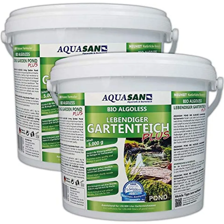 AQUASAN Bio Lebendiger Gartenteich Plus (Fördert die Wasserqualität, entfernt Fadenalgen, Schadstoffe, Schwimmteiche, Algenmittel), Inhalt:10 kg