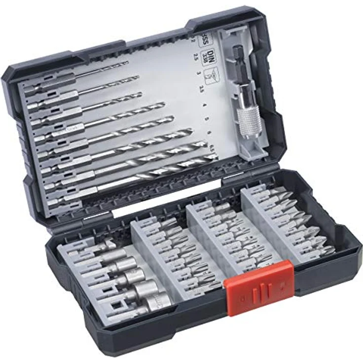 kwb 108910 L 39-teilige Bohrer-Box m. Sechkant-Schaft, 8 x HSS Metallbohrer und Bits PH, PZ u. Torx im Set inkl. Senker, Bithalter u. Steckschlüsselbits – Bild 2