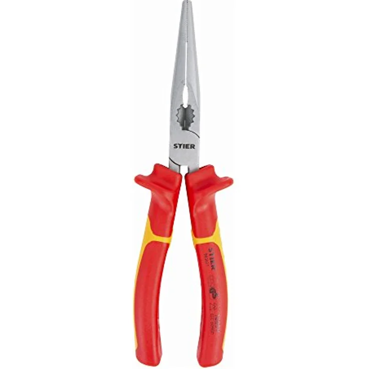 STIER Telefonzange, gerade, 205 mm, VDE, Multifunktionale Spitzzange zum Greifen, Biegen, Schneiden, lange & flache-halbrunde Backen, integrierter Ringschlüssel – Bild 1