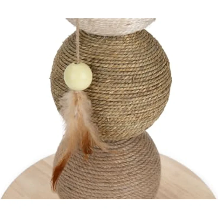 Designed by Lotte Elio (47.50 cm, Beige), Holz-Kratzbaum mit Kratzbällen und Spielzeug – Bild 2