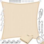 KESSER Sonnensegel Sonnenschutz Windschutz HDPE Gewebe wasserabweisend & windabweisend 5-Fach quer vernäht robust & stabil Schattenspender Garten Balkon Terrasse Quadrat, Creme, 2x2m