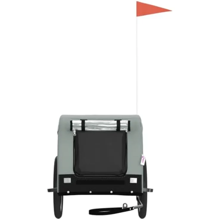 vidaXL Hunde-Transportbox Fahrradanhänger Grau und Schwarz Oxford-Gewebe und Eisen, PVC-Fenster, Reflektoren, bis 45 kg Tragfähigkeit – Bild 3