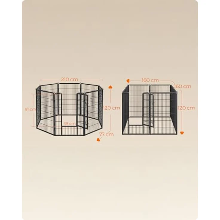Feandrea Freilaufgehege DIY, 8 Gitterplatten je 77 x 120 cm, 2 L-förmige Riegel, für innen und außen, extra große Haustiere, schwarz – Bild 5