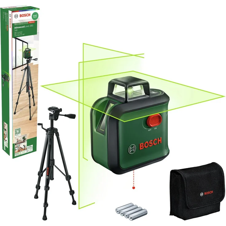 BOSCH Punkt- und Linienlaser AdvancedLevel 360 Set, Kreuzlinien-Laser mit grüner Lasertechnologie - im Karton – Bild 1