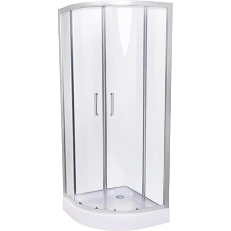 Belvit® Viertelkreis Duschkabine 90x90x200 cm mit Schiebetür, 4 mm ESG Klarglas, verchromte Profile, Antikalk Nano Beschichtung, inklusive Duschwanne, Eckmontage – Bild 1