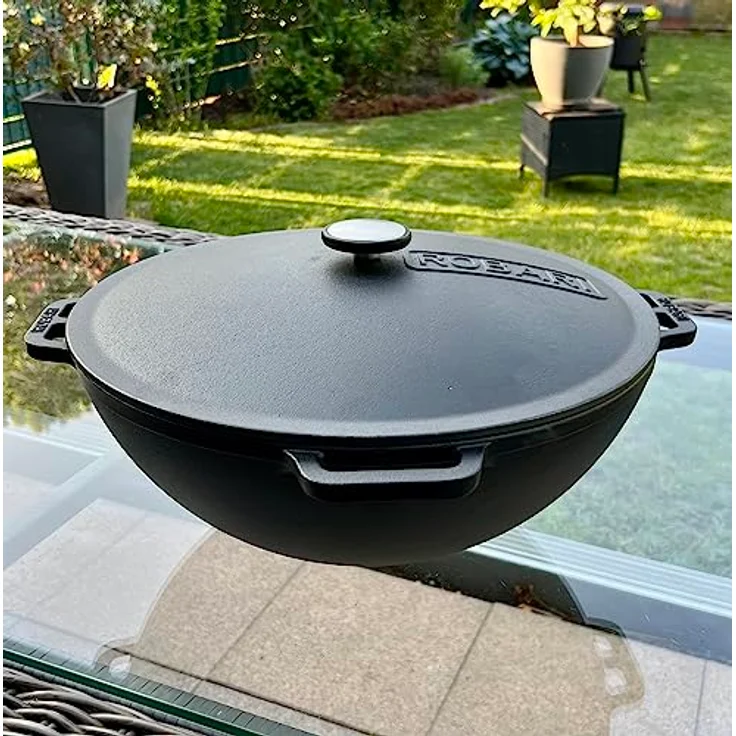 ROBARI Feuerofen + Gusseisen Kasan 12 L mit Alu-Deckel, schwarz, Outdoorküche, Ø 40 cm, 19 kg – Bild 3