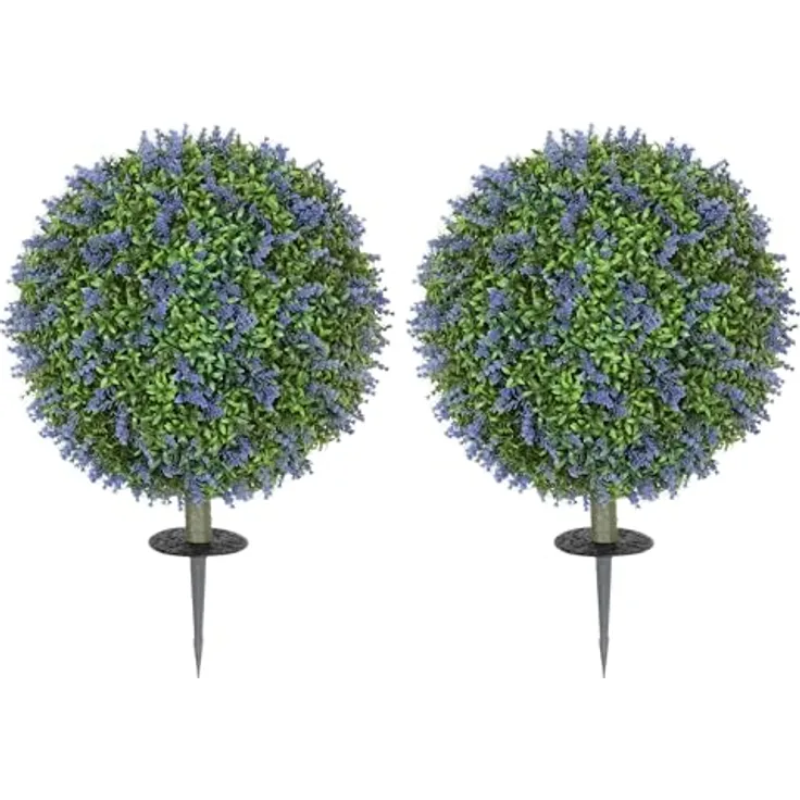 HOMCOM Künstlicher Lavendelbaum Set, 60 cm, UV-beständig, pflegeleicht, mehrfarbig, Kunststoff