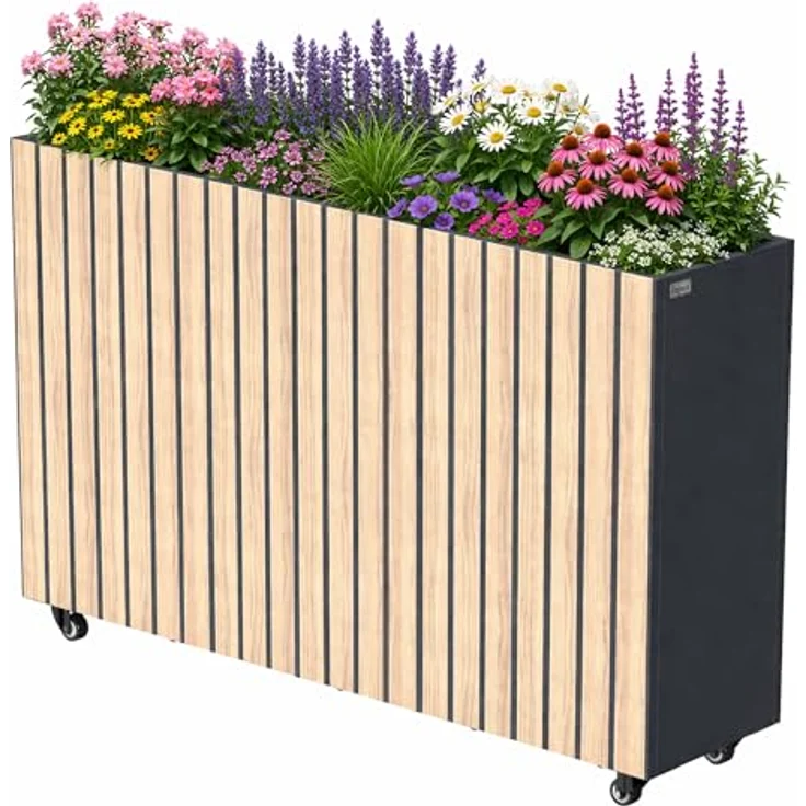 Zelsius Hochbeet verzinkter Stahl mit Rollen, 120 x 30 x 80 cm, Anthrazit RAL 7016, witterungsbeständig, Pflanztiefe wählbar – Bild 1