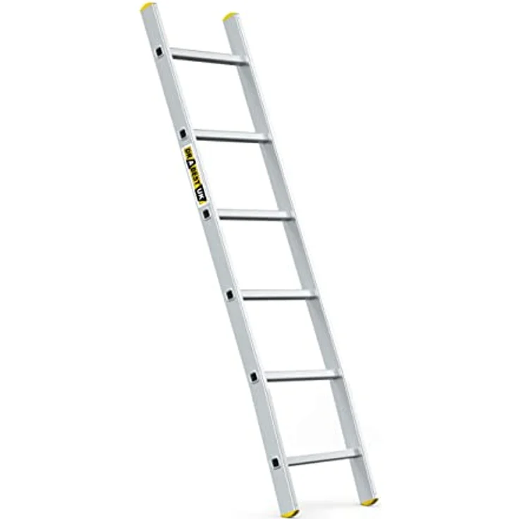 DRABEST Leiter PRO Serie Aluleiter 6 Sprossen Anlegeleiter bis 150 kg belastbar mit kostenloser Haken – Bild 1