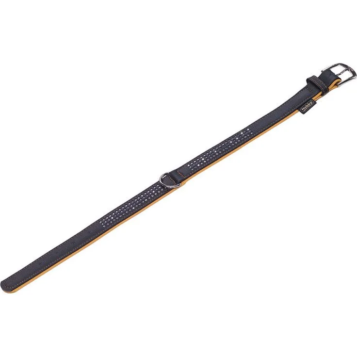 Nobby Hunde-Halsband Pacific Deluxe, dreireihig mit Strass, aus geschmeidigem Rindsleder, orange
