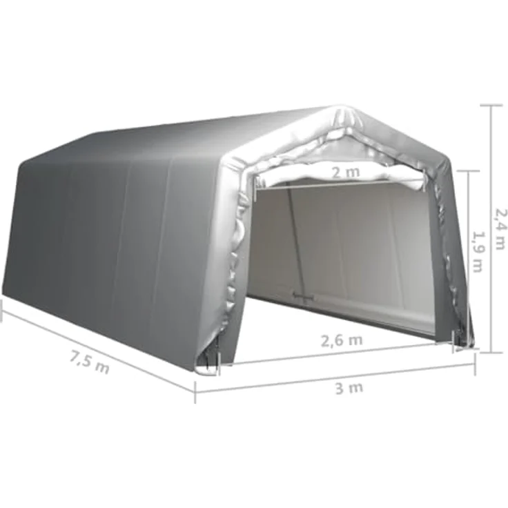 vidaXL Gartenhaus Lagerzelt 300x750 cm Stahl Grau, UV-beständig mit verzinktem Stahlrahmen – Bild 5