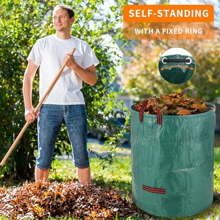HAOYULUO 3X 272L Gartenabfallsack, faltbare und robuste Gartensäcke mit Trageschlaufen, wasserdicht, ideal für Laub- und Unkrautabfälle – Bild 5