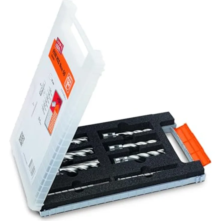 Fein Kernbohrer 63134999061, Set mit 6 Bohrern Ø 12-22 mm und 2 Zentrierstiften, Schnitttiefe 25 mm im Kunststoff-Koffer