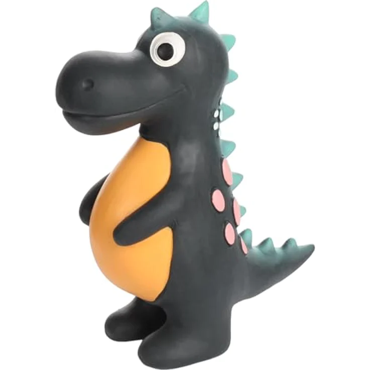 Flamingo HS PUGA Latex Dino, Tierspielzeug aus Polyester mit formstabiler Schaumfüllung, Schwarz, L 6,5x14x17 cm – Bild 1