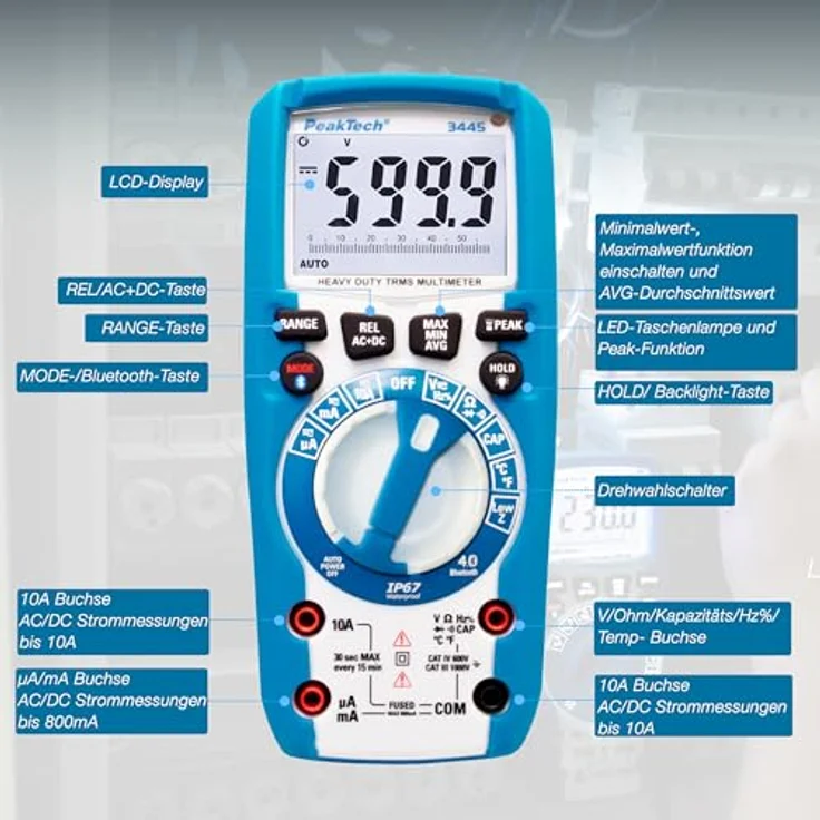 PeakTech 3445 - Multimeter digital 6000 Counts TRMS IP67 Bluetooth – Bild 6