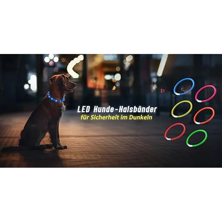 PRECORN LED Silikon Hundehalsband Set in Rot und Blau | Sicherheits-Halsband | Leuchthalsband aufladbar mit USB | Wasserdicht | Individuell kürzbar – Bild 2