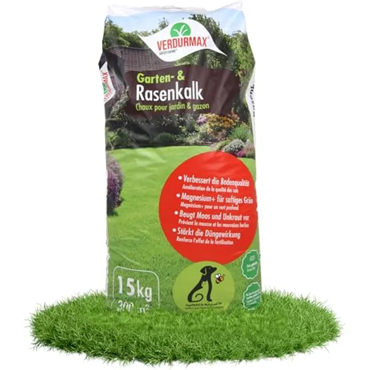 Höfer Chemie 15 kg Garten- und Rasenkalk, Effektive Moos- & Unkrautkontrolle, sattgrünes Ergebnis