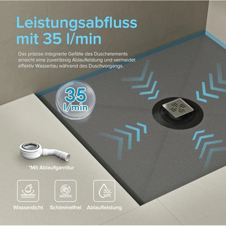 doporro Duschwanne Duschelement Befliesbar, Zuschneidbar mit Hochgeschwindigkeits-Ablauf und Präzisionsgefälle, 4 cm Höhe, XPS – Bild 5