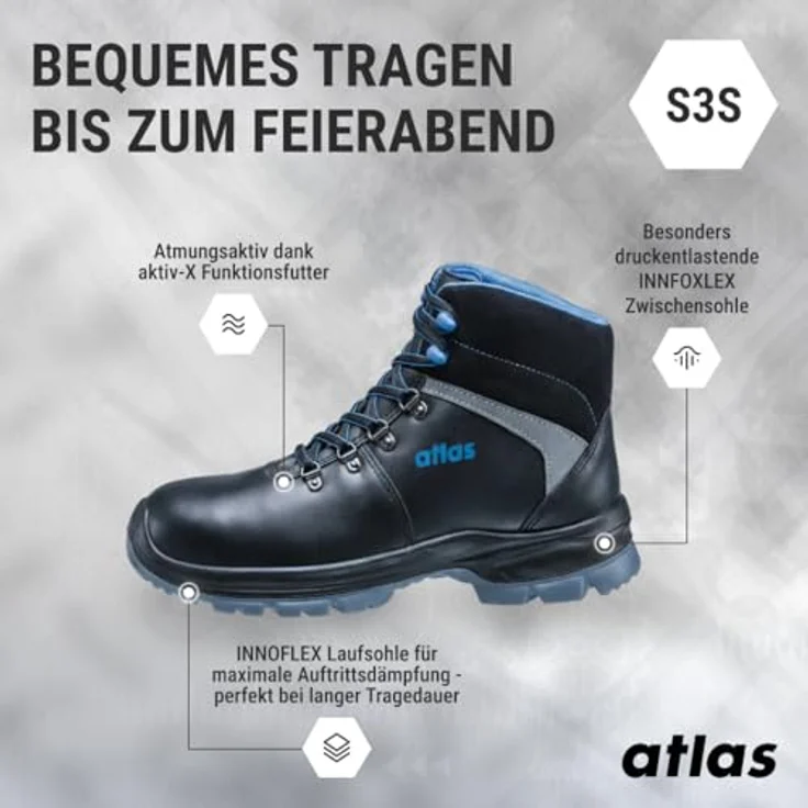 ATLAS Sicherheitsstiefel SL 845 XP ESD S3 SRC, waterproofes Glattleder, metallfreie Durchtritthemmung, schwarz/royal blau, Gr. 49 W.10 – Bild 3