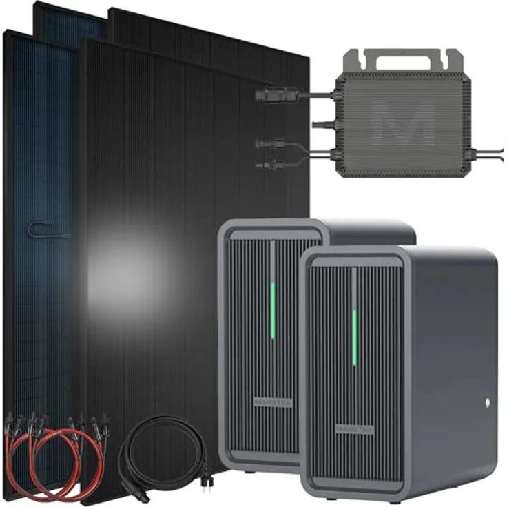 SUNNIVA® Balkonkraftwerk 1840W mit 4.48 kWh Marstek Speicher, BIFAZIAL FULLBLACK, 4x 460W N-Type Glas-Glas Module, Plug & Play Steckdose