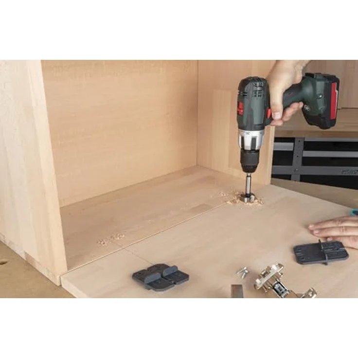wolfcraft Scharnierloch-Set, 5-teilig mit Ø 35 mm Forstnerbohrer und Bohrschablonen für Topfscharniere – Bild 6
