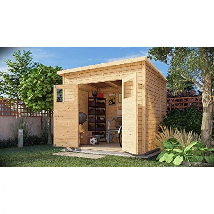 Alpholz Gerätehaus Mollie aus Fichten-Holz | Gartenhaus mit 14mm Wandstärke | Holzhaus inklusive Montagematerial | Geräteschuppen Größe: 191 x 139 cm | Pultdach – Bild 1