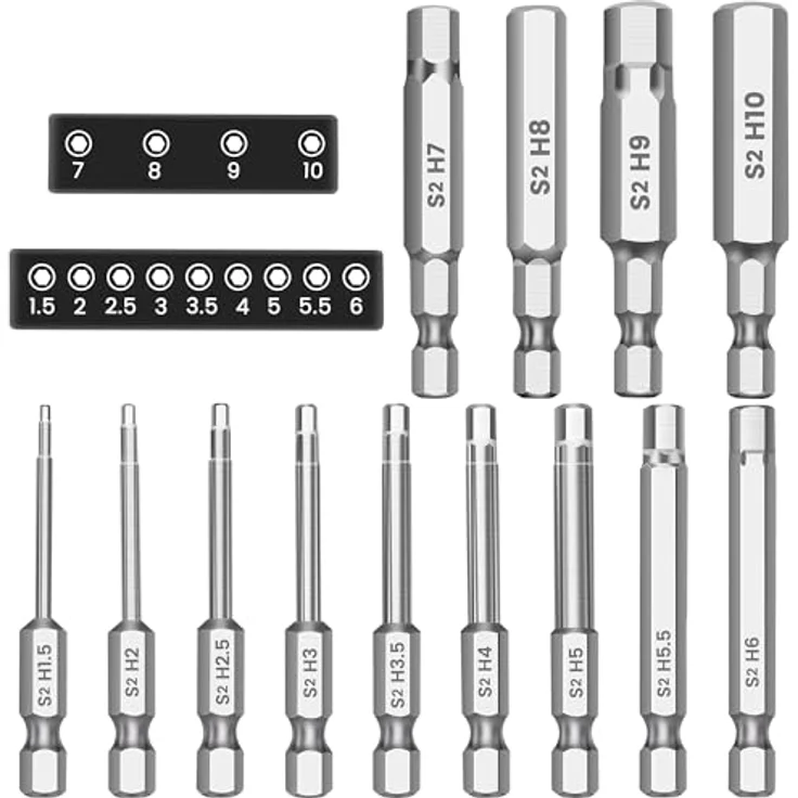 MULWARK Magnetic Hex Head Inbusschlüssel Bit Set 13pc, Präzisions-Inbus-Bits aus S2 Stahl, korrosionsbeständig, 1/4" Innensechskant – Bild 1