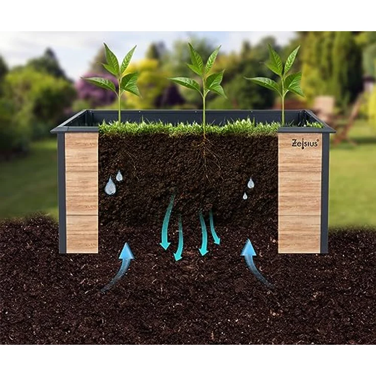 Zelsius Hochbeet für Garten, Terrasse oder Balkon Anthrazit RAL 7016 | 150 x 75 x 77 cm, in Holzoptik | Gemüsebeet, Blumenbeet, Pflanzbeet, Pflanzkasten, Blumenkasten, Gartenbeet – Bild 3