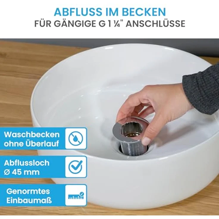 Bächlein Aufsatzwaschbecken Tamula, rundes Waschbecken aus hochwertiger Sanitärkeramik, strahlend weiß – Bild 6
