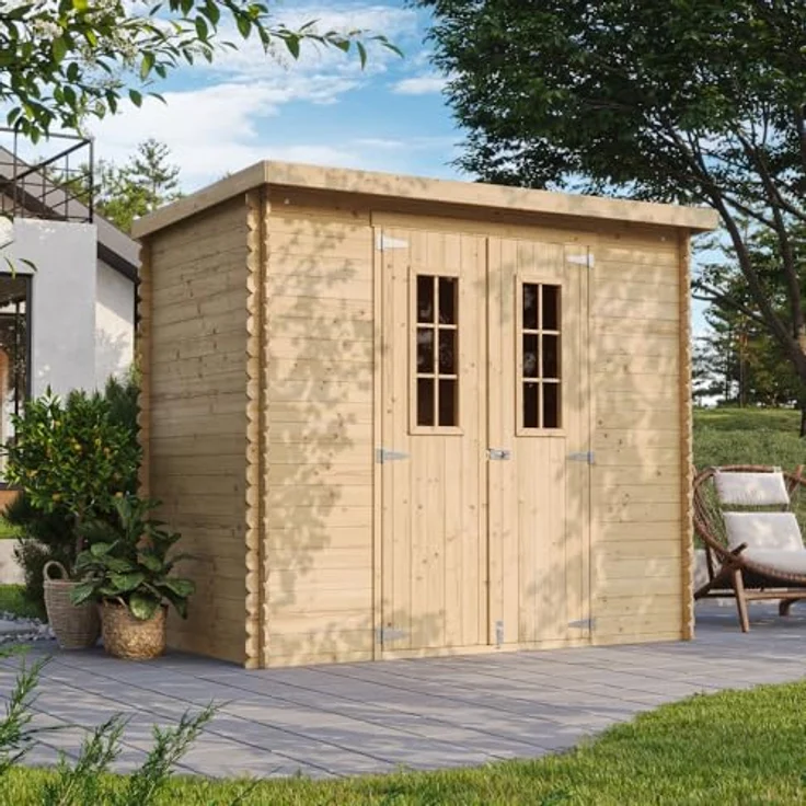 TIMBELA M310C Holzhaus Gartenhaus B239xL142xH200 cm/ 2,63 m2 - Wasserfestes Dach, Naturholz - Gartenschuppen für Fahrrad und Gartenutensilien – Bild 4