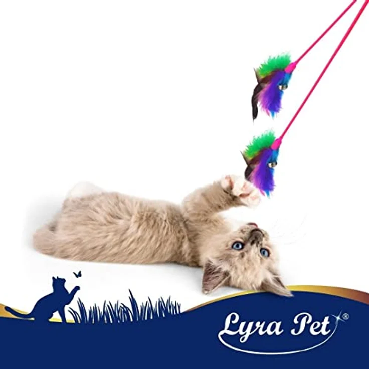 Lyra Pet® 10 Stück Katzenangel mit Feder rosa Spielangel Spielzeug Katze – Bild 2
