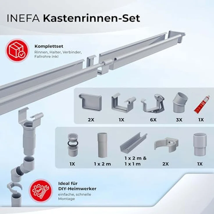 INEFA Dachrinnen Set PVC 3m NW 83 Kastenrinne, witterungsbeständig, für Gartenhaus und Carport, braun – Bild 9