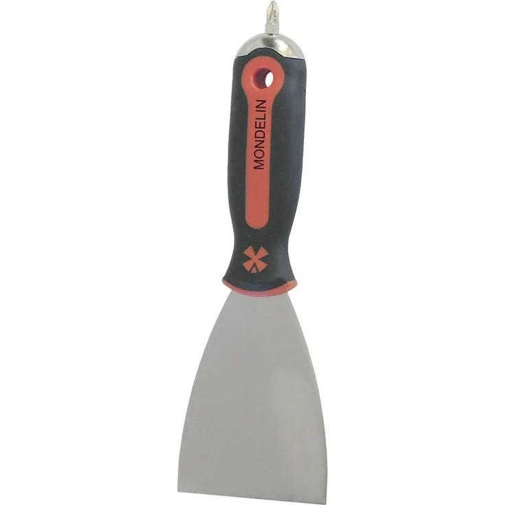 Mondelin 221790 Spachtel, Ergonomischer Trockenbauspatel mit flexiblem Edelstahlblatt und integriertem PH2 Bit
