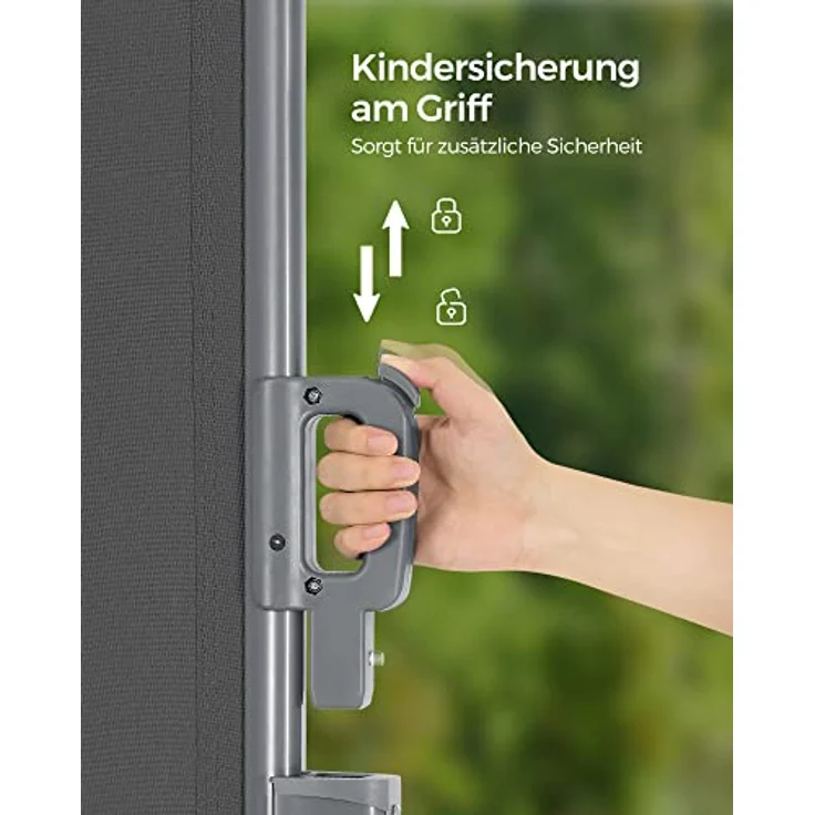 Seitenmarkise, 180 x 400 cm (H x L), Sichtschutz, Sonnenschutz, Seitenrollo, für Balkon, Terrasse, Garten, grau GSA184G - Grau – Bild 6