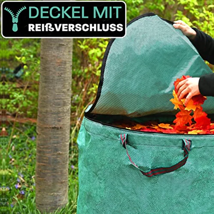 2x Gartenabfallsack mit Deckel 500L - XXL Groß - Laubsack Mit 4 Reißfesten Griffen - Stabil - Faltbar - Robustes Polypropylen – Bild 2