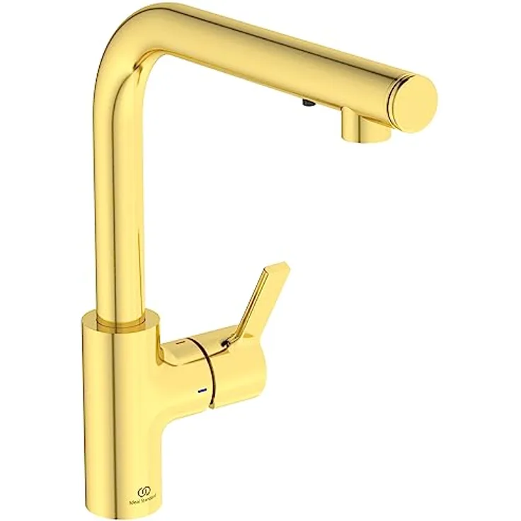 Ideal Standard A7817A2 Gusto Küchenarmatur L-Auslauf, Ausladung 232mm, mit integriertem Seifenspender, Gold (Brushed Gold)