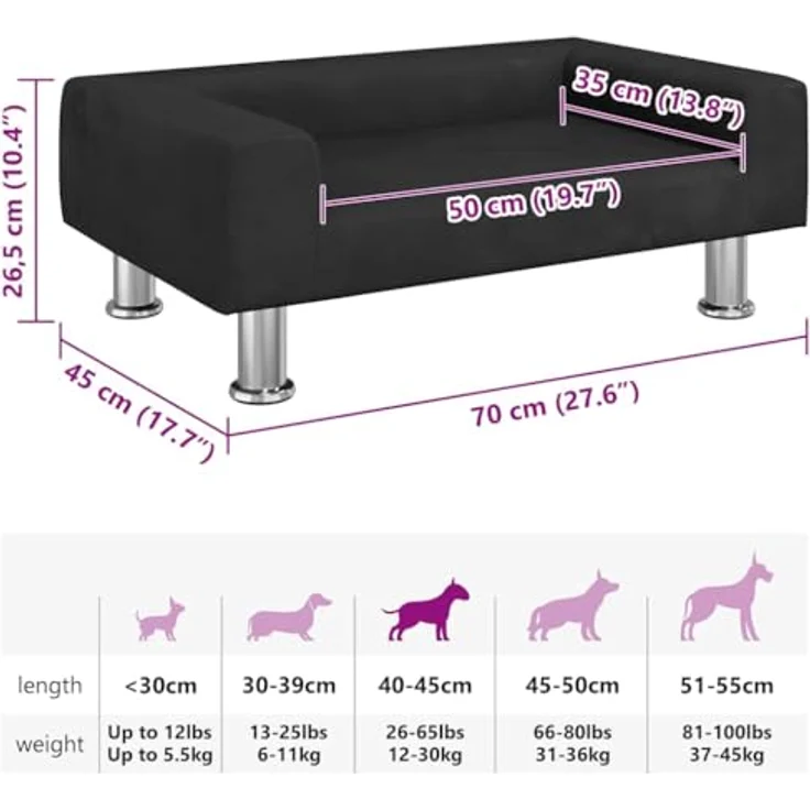 vidaXL Hundekorb Hundebett Schwarz 70x45x26,5 cm Samt Körbchen Hundesofa – Bild 3