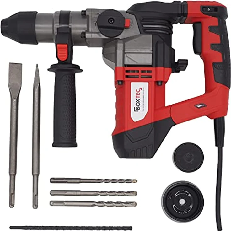 BOXTEC Bohrhammer TRH 1500 mit LED-Statusanzeige 3 Funktionen, 230 V, Drehstopp / Rutschkupplung, komplett Set inkl. 7-teiliges Zubehör, SDS-PLUS 1500W – Bild 2