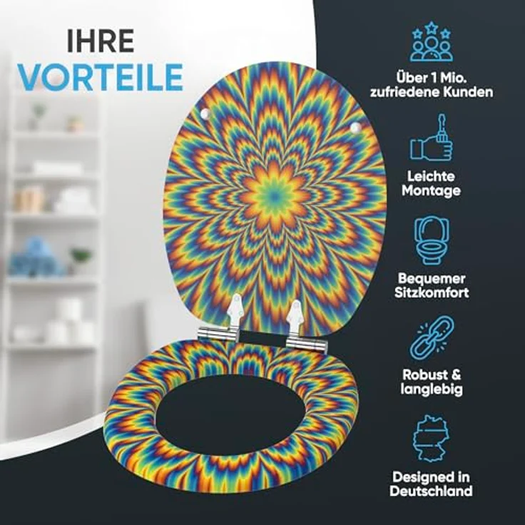 Sanilo WC Sitz Illusion, Hochwertiger Holz-Toilettendeckel mit Absenkautomatik und antibakterieller Oberfläche – Bild 2