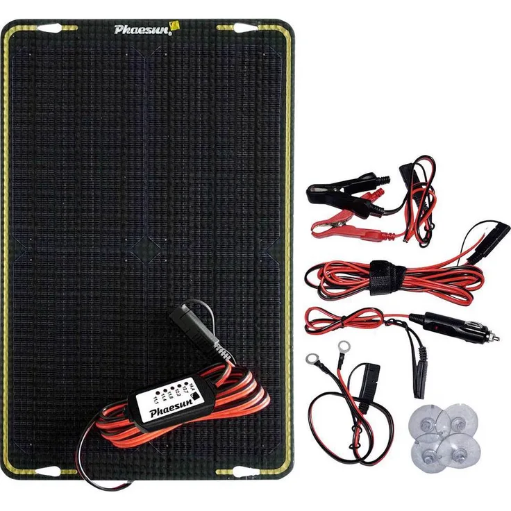 Phaesun Sun Trickle, Solarpanel Modul Kit 12W/12V mit Laderegler und Saugnäpfen für Glasbefestigung