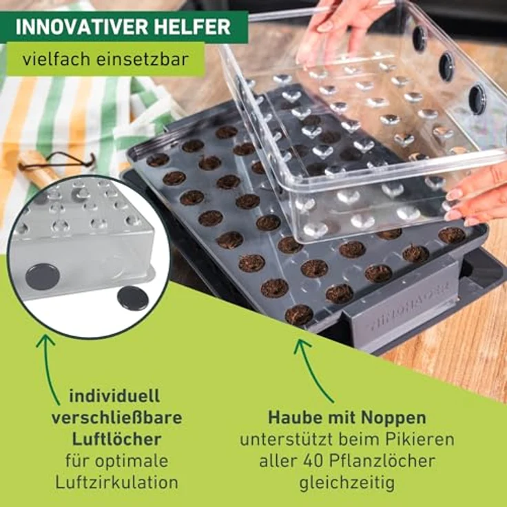 Windhager Anzucht-Gewächshaus RootXtender 3in1, eckig in schiefergrau, für bis zu 40 Pflanzen, mit konischen Pflanzlöchern zur Wurzelbildung, 39 x 25 x 13 cm – Bild 6